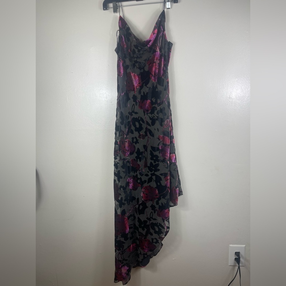 Aidan Mattox Asymmetrical Black and Pink romantic goth wedding quest